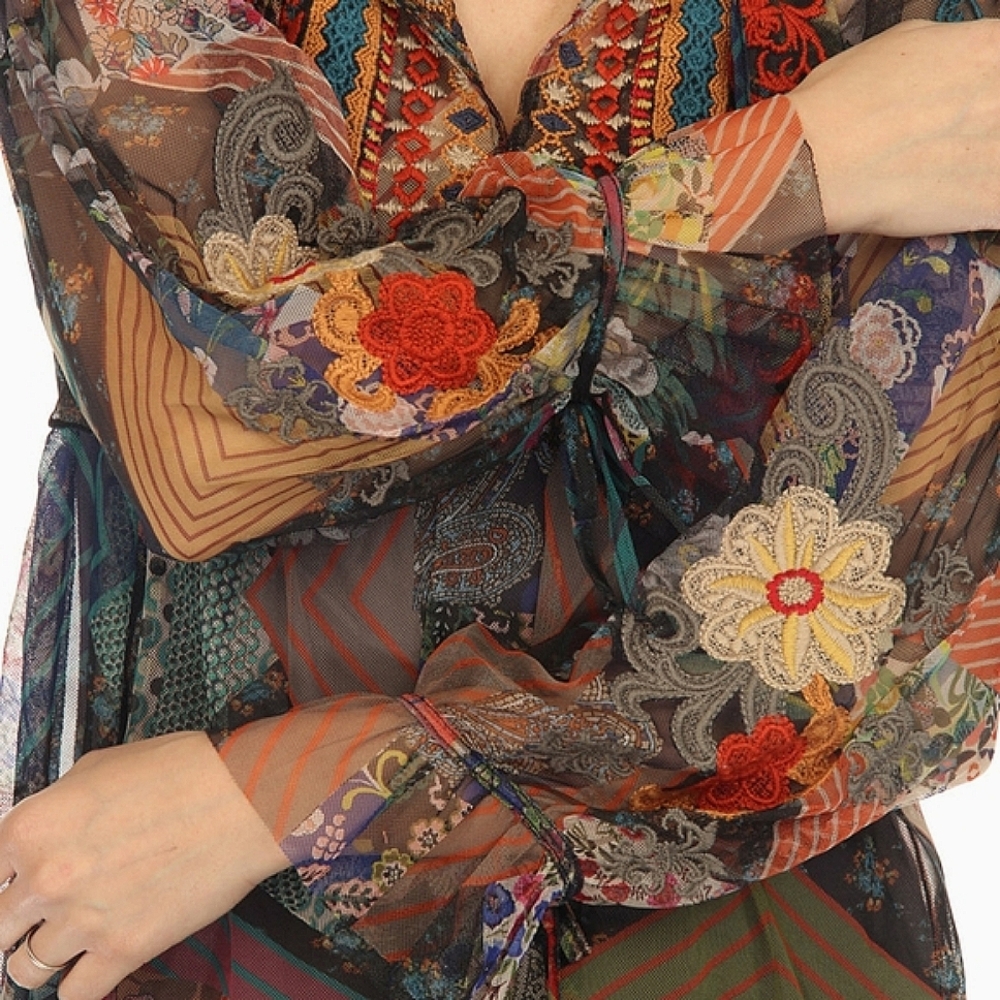 Johnny Was Biya Ilyana Mesh Embroidered Blouse Boho Chic B11323. Size S - Picture 5 of 16